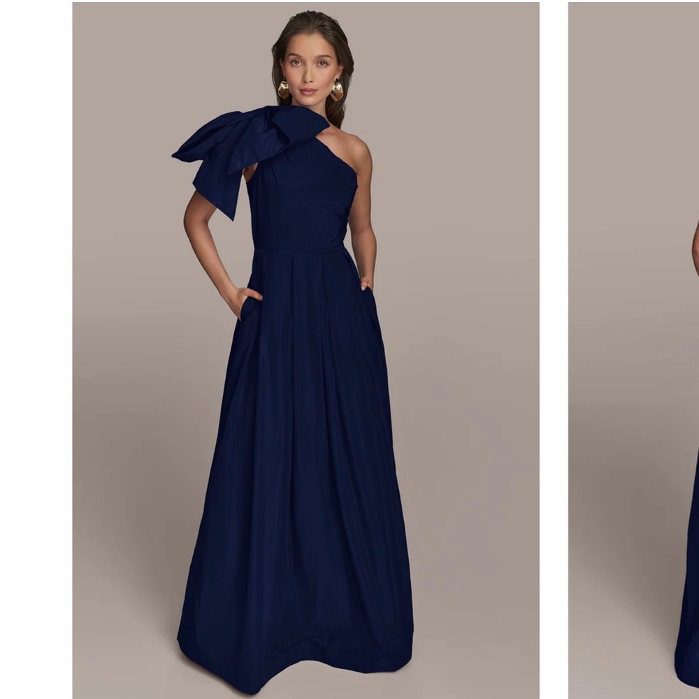 Donna Karan Black Asymmetrical Pleated Gown, navy blue, SIZE 16